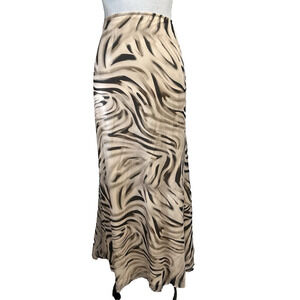 BooHoo Skirt size 10 Long Maxi Black Khaki Sheer Tiger Striped A Line Modest